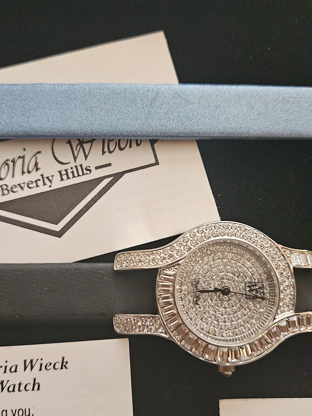 Victoria Wieck Crystal Watch with Blue, Black & Pink Straps